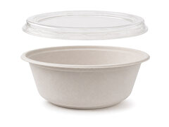 Dressingbecher Dipschale 30ml rund aus Bagasse Zuckerrohr kompostierbar inkl Deckel aus PLA, 150 Stk.