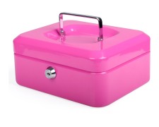 Geldkassette aus robustem Stahl mit herausnehmbaren M�nzf�chern 200 mm, rosa