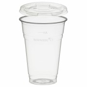 BIO Trinkbecher 400ml + Deckel flach ohne Loch aus Biokunststoff (PLA) 50 Stk.