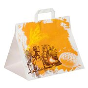 Papiertragetaschen aus Kraftpapier Motiv Steinofen mit Flachhenkeln 320+220x270mm 80g wei�, 250 Stk.