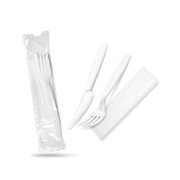 Bestecksets aus PP wiederverwendbar 125 Waschzyklen 3-teilig Gabel Messer Serviette hygienisch verpackt, 250 Sets