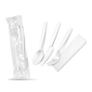 Bestecksets aus PP wiederverwendbar 125 Waschzyklen 4-teilig Gabel Messer L�ffel Serviette hygienisch verpackt, 250 Sets
