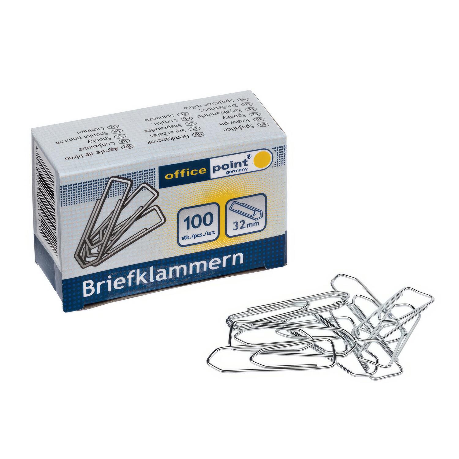 Broklammern Briefklammern silber verzinkt 32mm (10 packs je 100 Stk) = 1000 Stk.