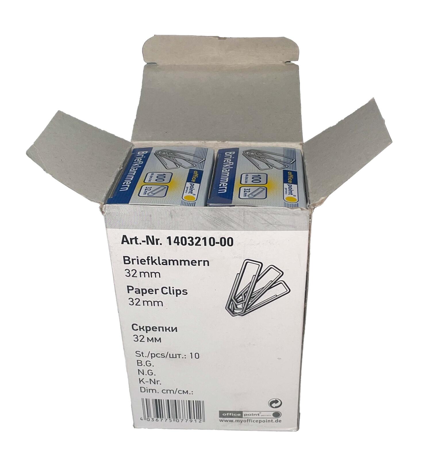 Broklammern Briefklammern silber verzinkt 32mm (10 packs je 100 Stk) = 1000 Stk.