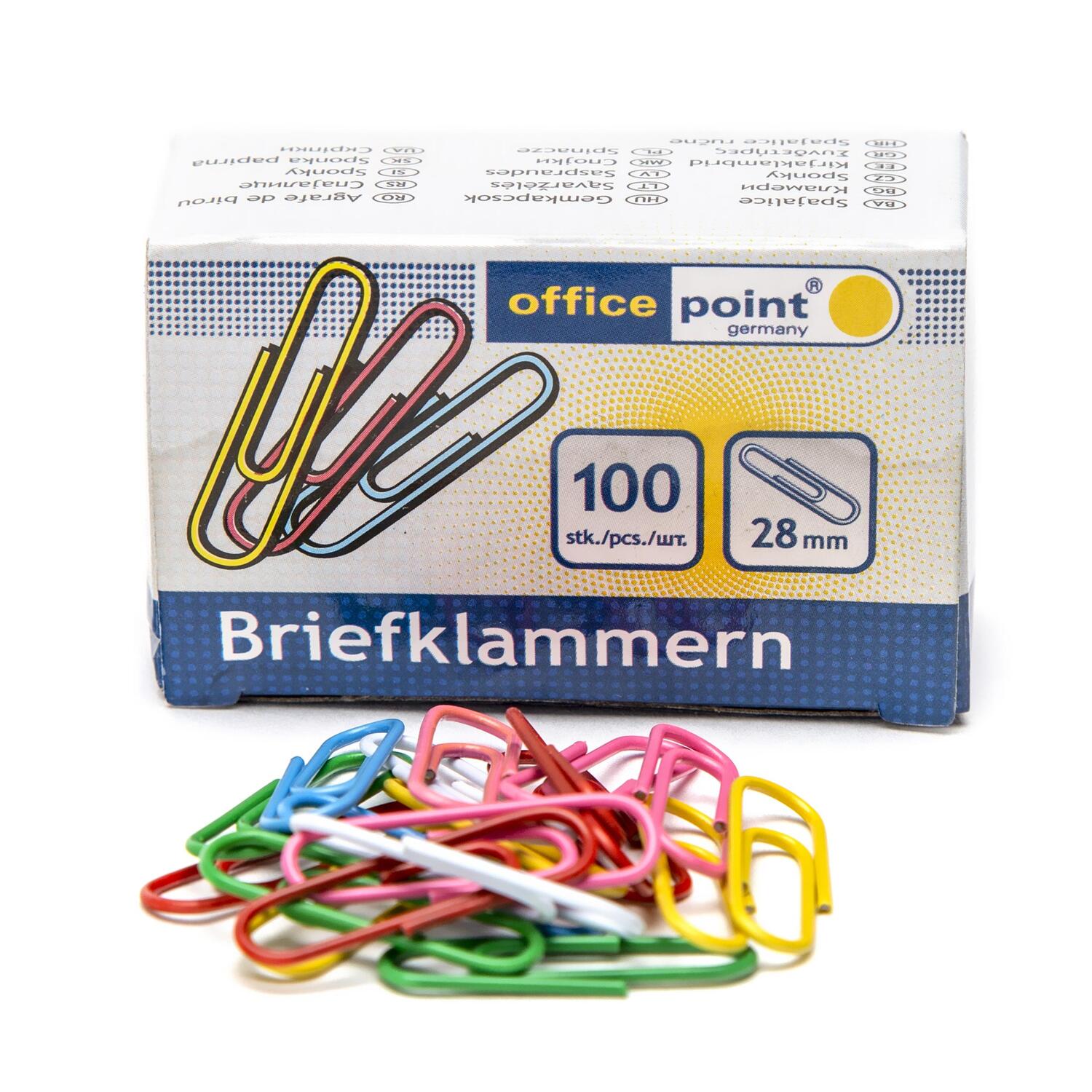 Broklammern Briefklammern farblich sortiert 28mm (10 packs je 100 Stk) = 1000 Stk.