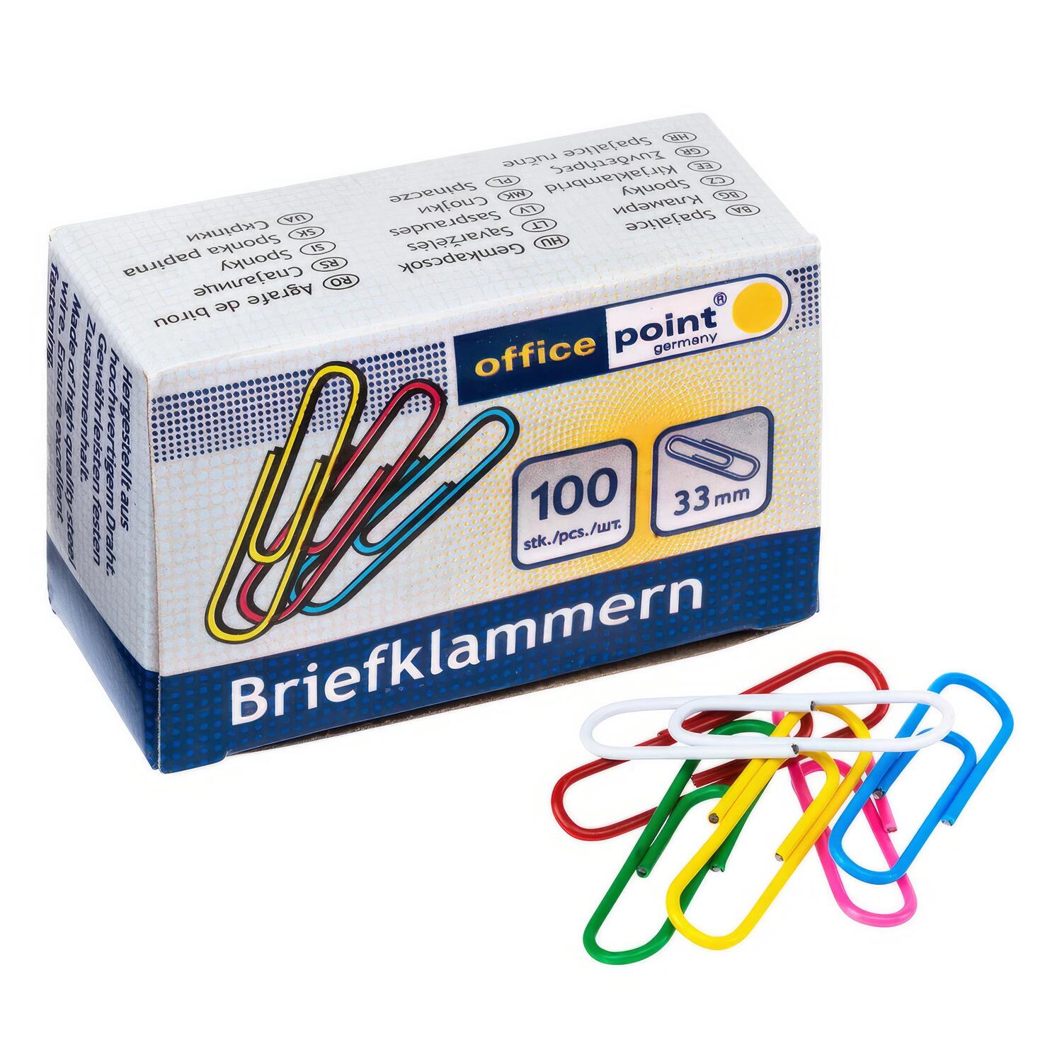 Broklammern Briefklammern farblich sortiert 33mm (10 packs je 100 Stk) = 1000 Stk.