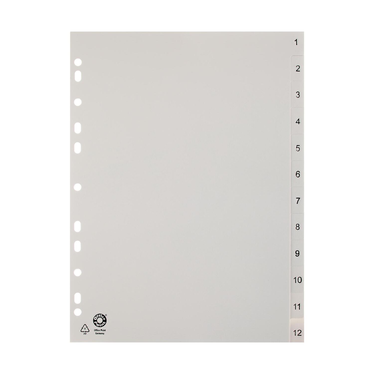 Ordnerregister A4 Blanko, 12 Registerbltter nummeriert, grau