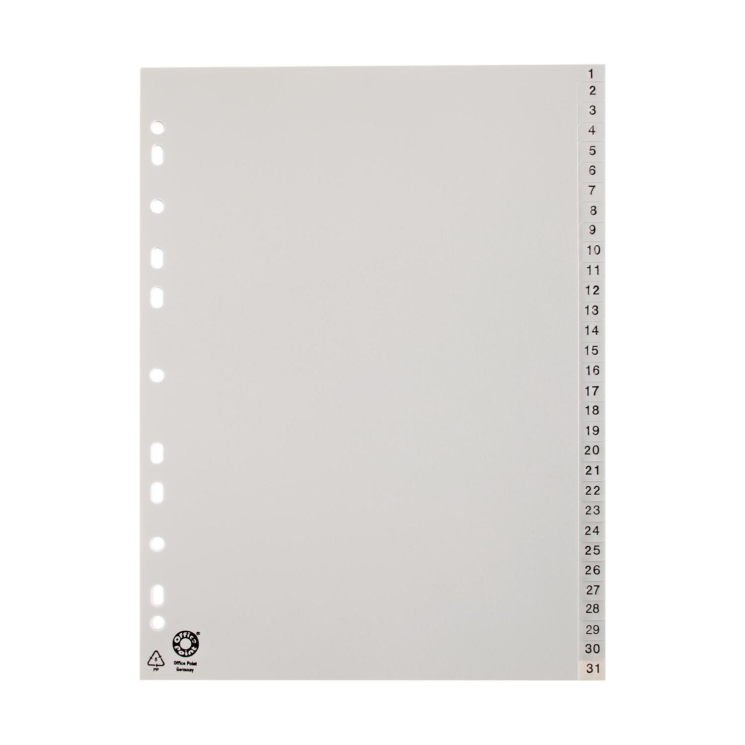 Ordnerregister A4 Blanko, 31 Registerbl�tter nummeriert, grau