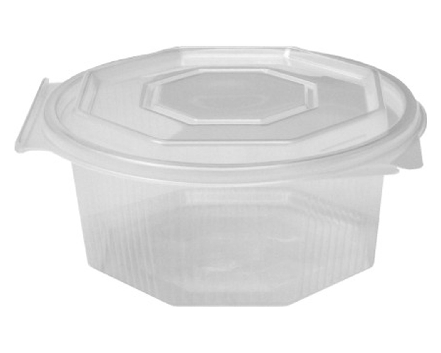 Achteckbecher klar mit angeh�ngtem Deckel  375 ml (PP), 50 Stk.