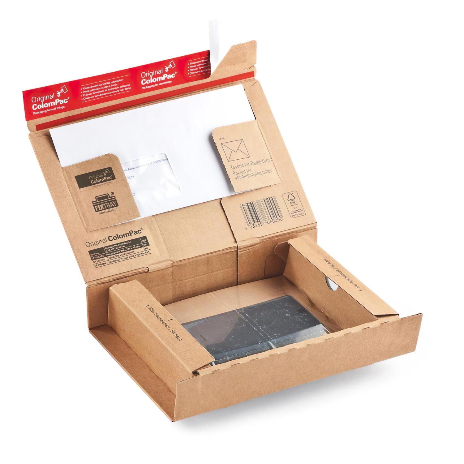 ColomPac Fixtray f�r  5 Smartphone inkl. Versandkarton mit Selbstklebeverschluss & Aufrei�faden braun