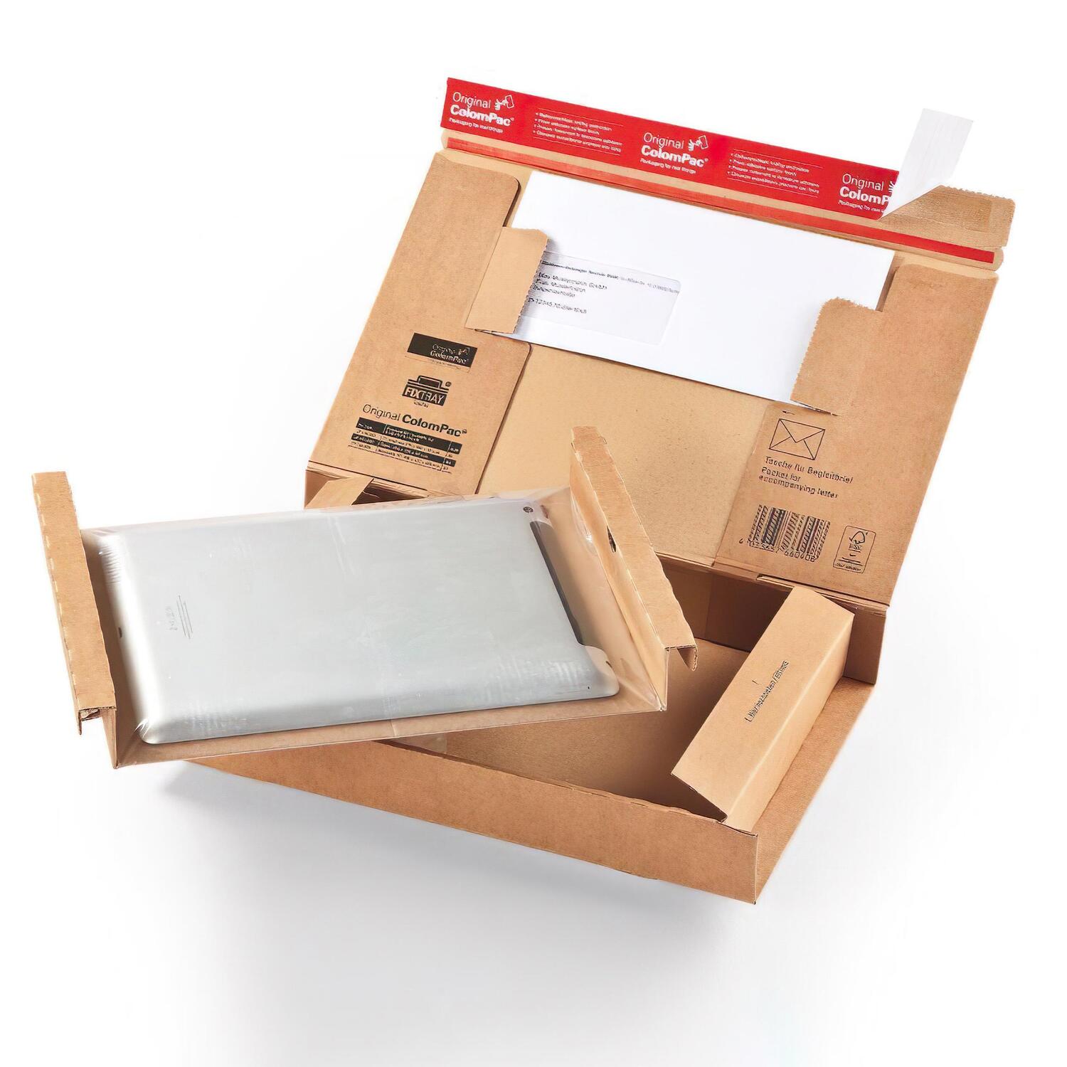 ColomPac Fixtray f�r 10 Tablet inkl. Versandkarton mit Selbstklebeverschluss & Aufrei�faden braun