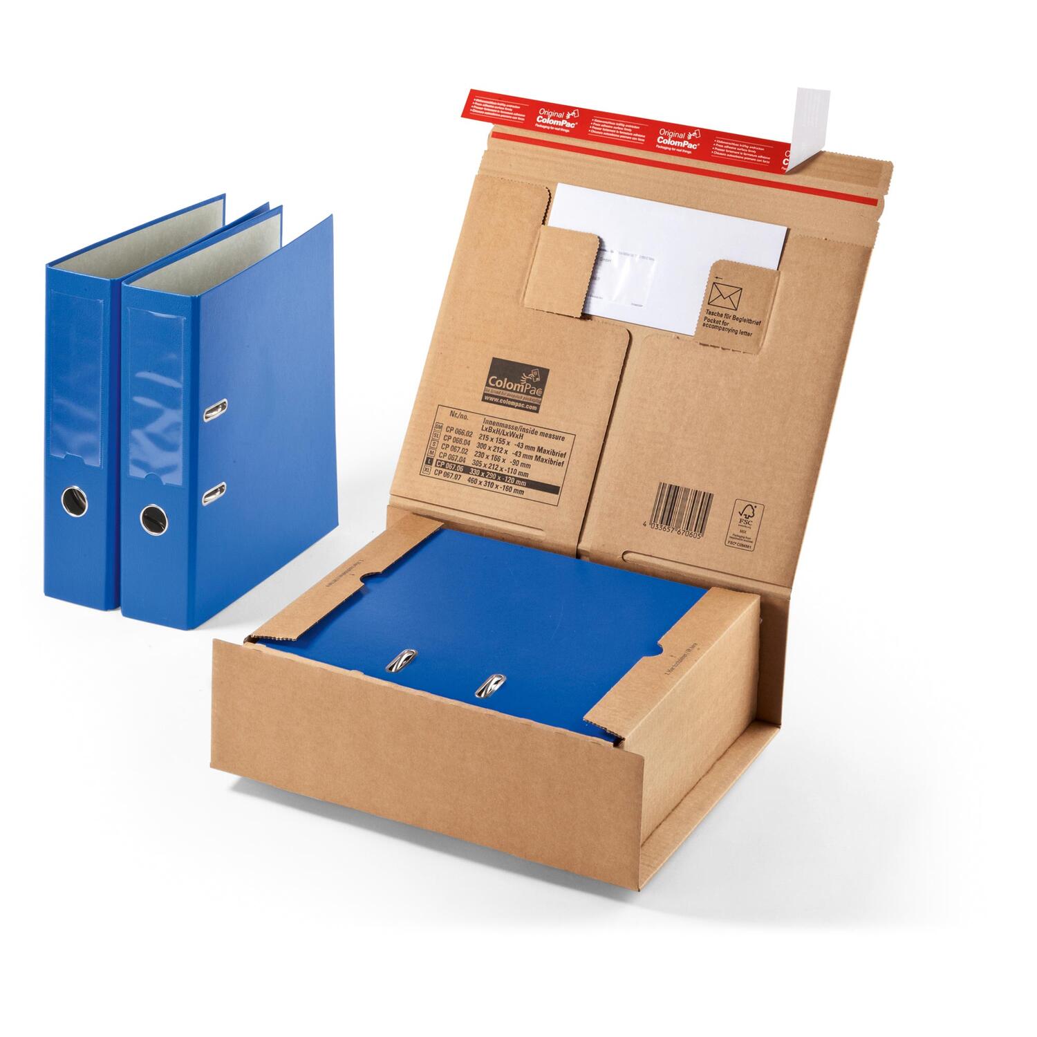 ColomPac Versandkarton 385 x 315 x 130mm f�r 2 Ordner A4 Selbstklebeverschluss & Aufrei�faden braun