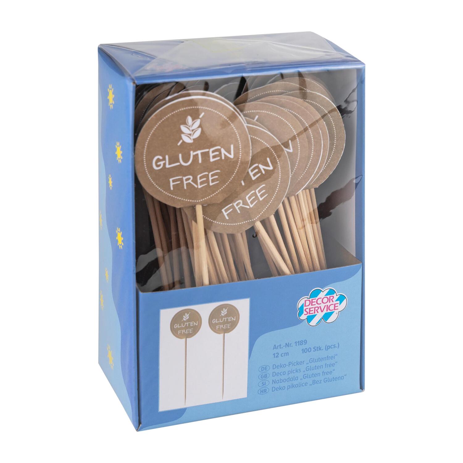Kennzeichnungspicker Deko-Picker Glutenfrei 12 cm braun, 100 Stk.
