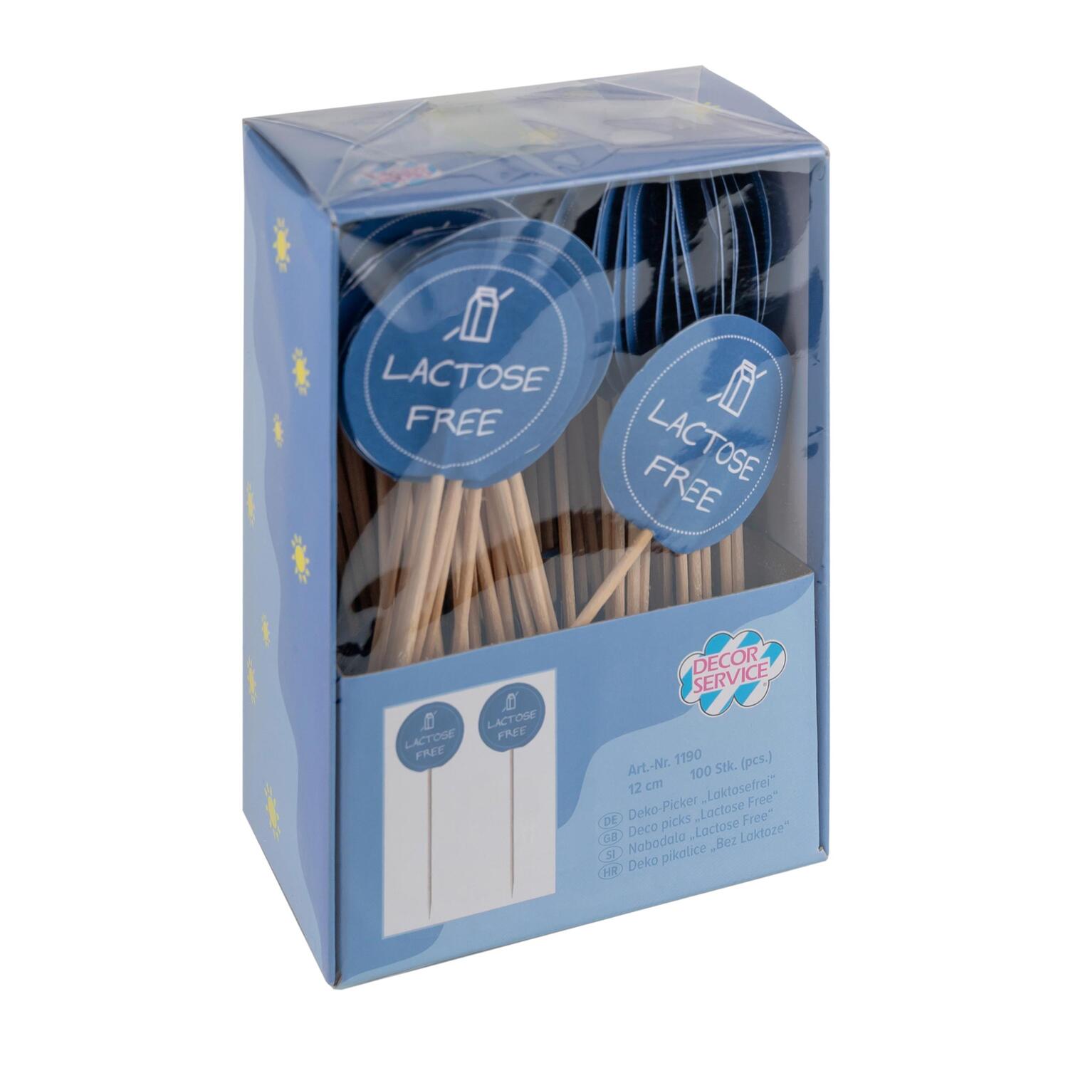 Kennzeichnungspicker Deko-Picker Laktosefrei 12 cm blau, 100 Stk.