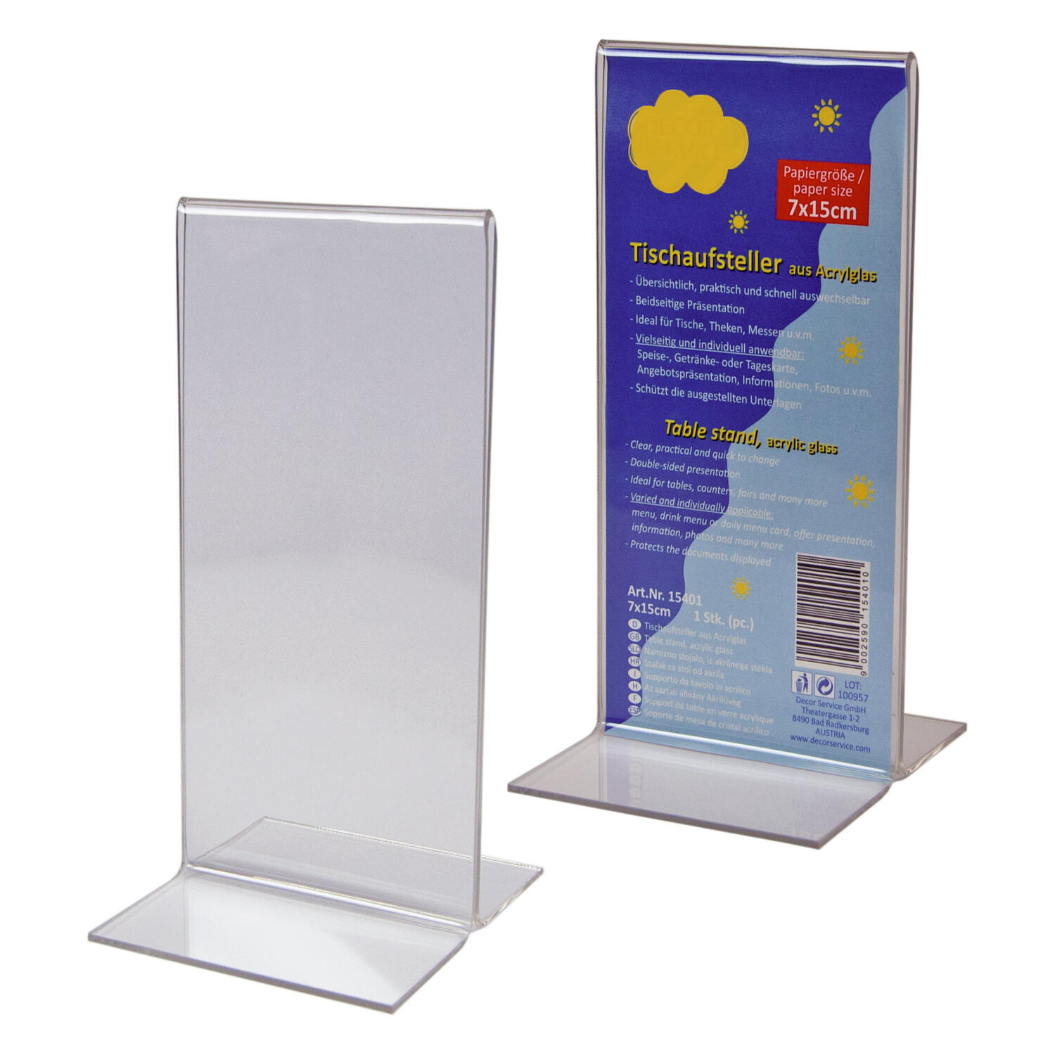 Tischaufsteller T-St�nder aus Acrylglas, 7x15cm, 1 Stk.