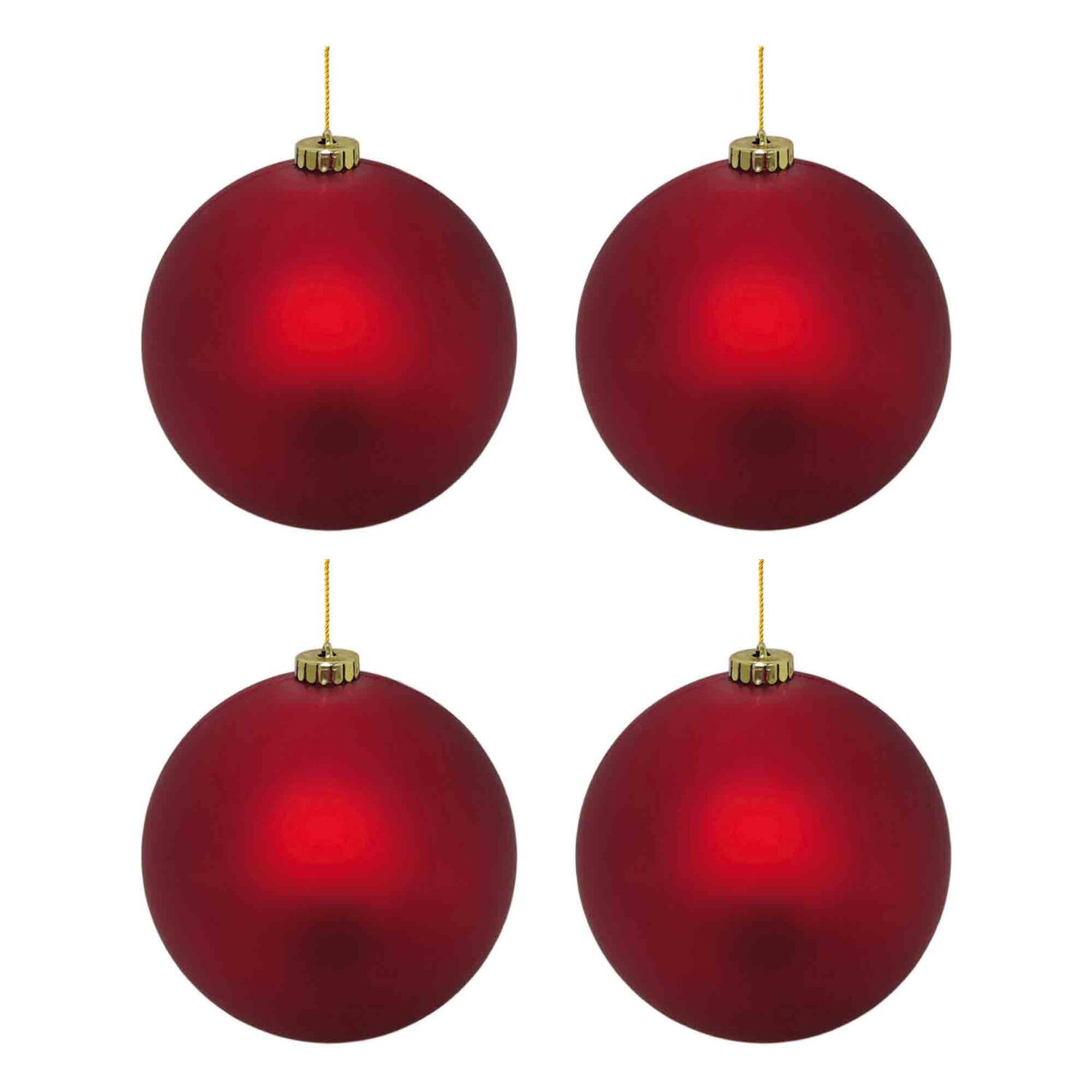 Weihnachtskugeln Christbaumkugeln aus Kunststoff rot matt, 10cm, 4 Stk.