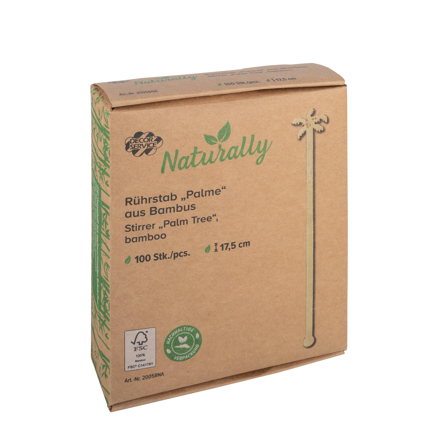 R�hrst�bchen Palme aus Bambus, 17.5cm, 100 Stk.