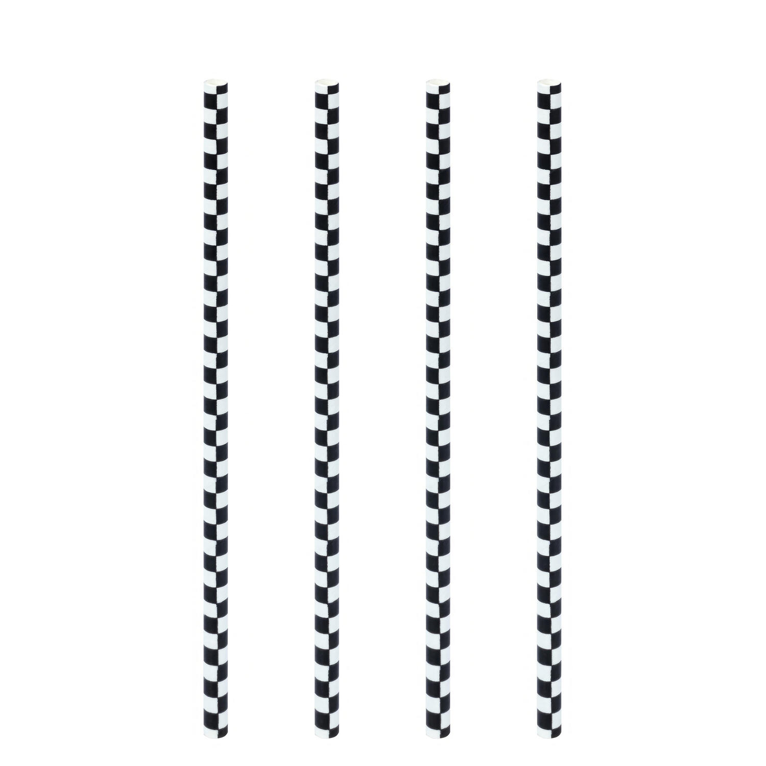 Trinkhalme aus Papier schwarz kariert �6mm, 21cm, 100 Stk.