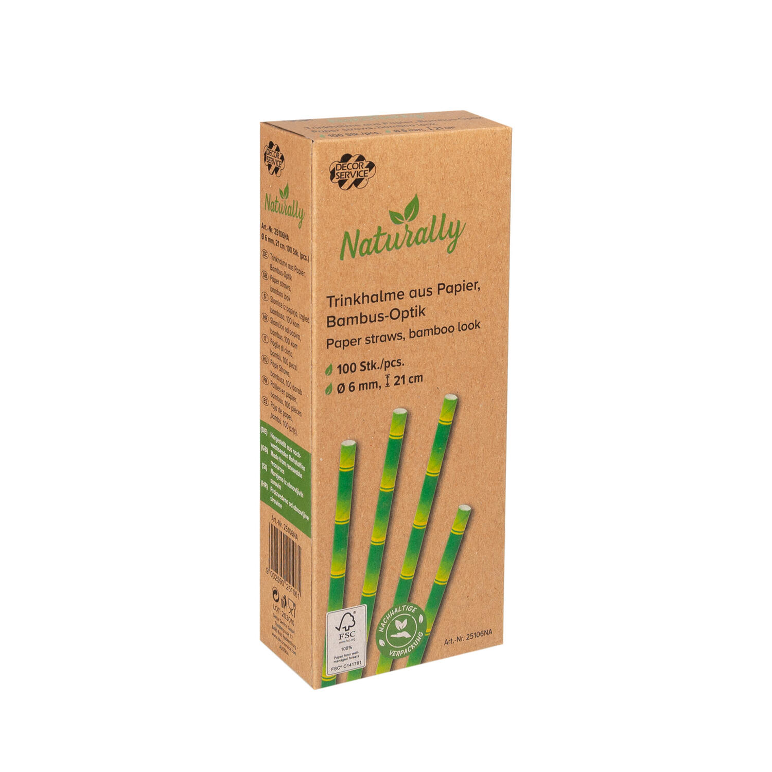 Trinkhalme aus Papier Bambus-Optik �6mm, 21cm, 100 Stk.