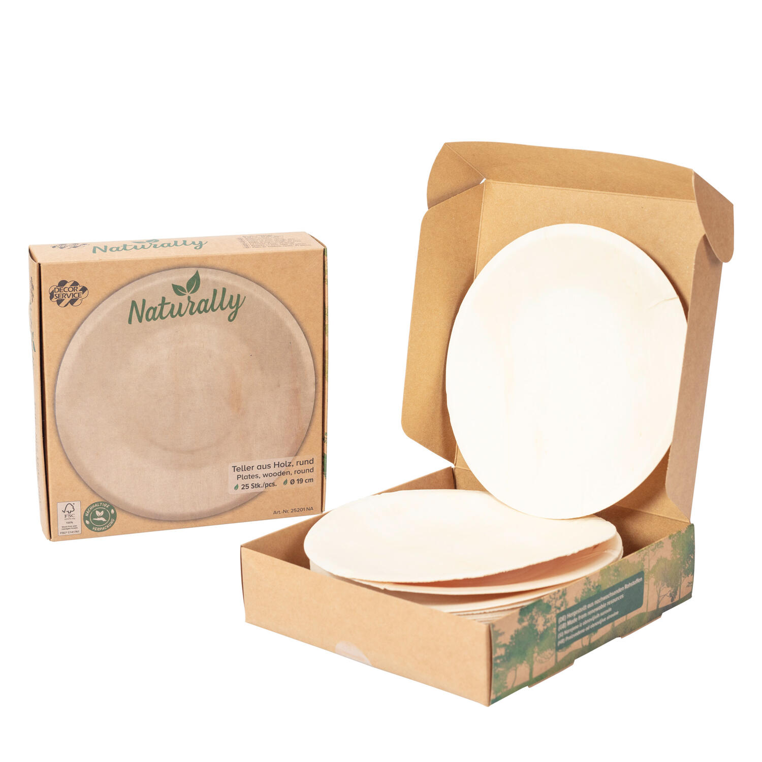Holzteller Einwegteller aus Pappelholz rund �19cm FSC� nachhaltig, 25 Stk.