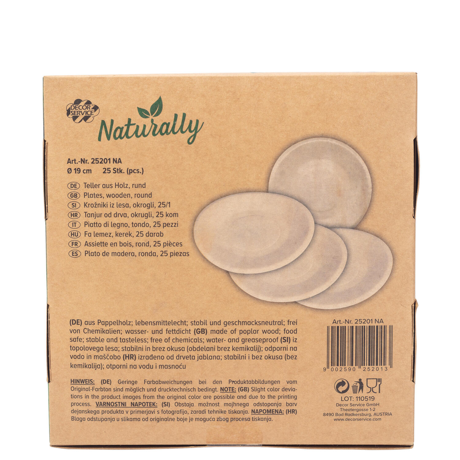 Holzteller Einwegteller aus Pappelholz rund �19cm FSC� nachhaltig, 25 Stk.