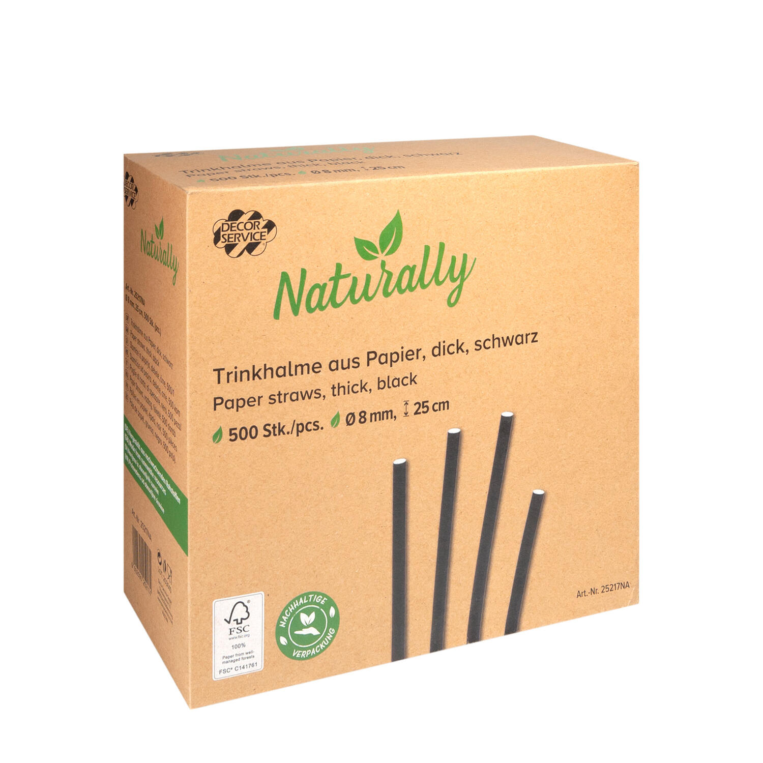 Trinkhalme aus Papier dick schwarz  �8mm 25cm, 500 Stk.