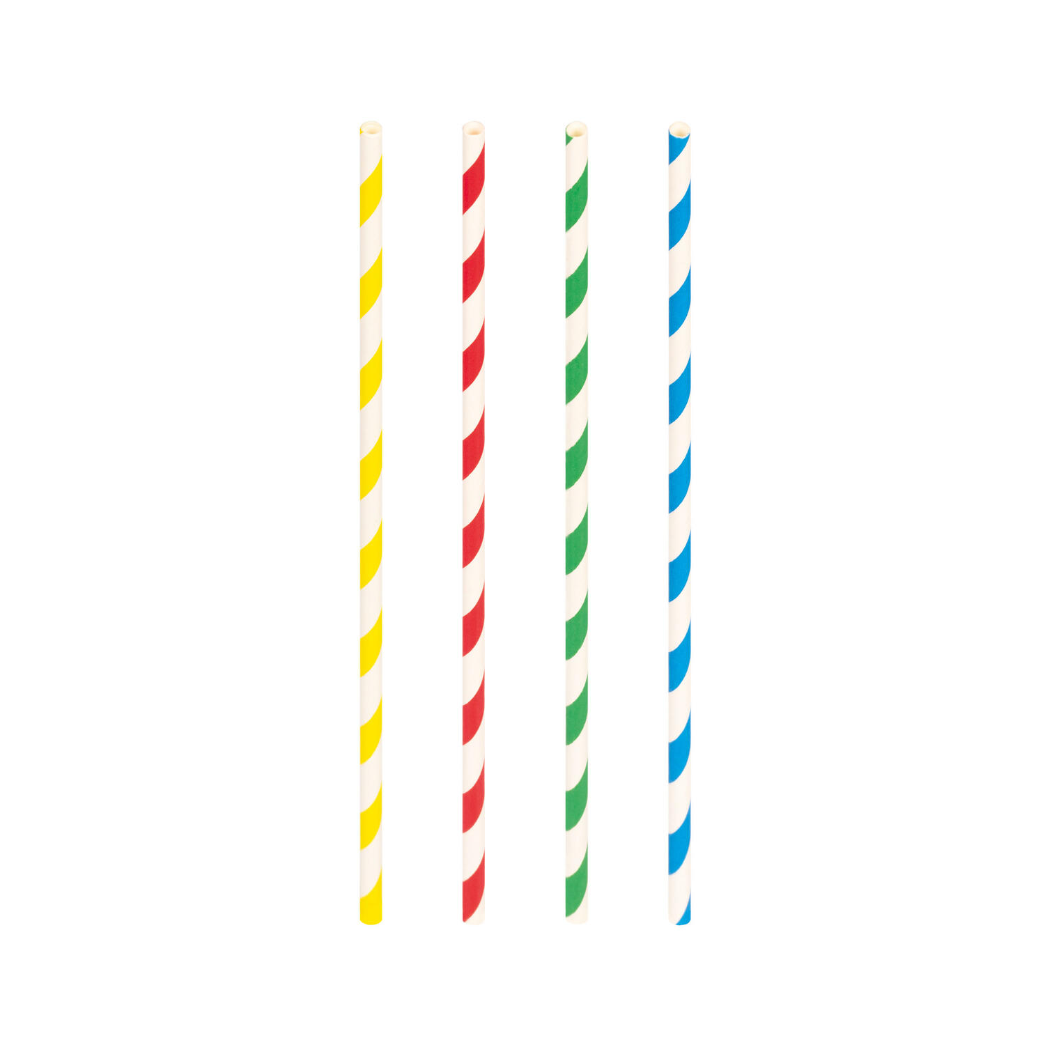 Trinkhalme aus Papier bunt gestreift �6mm 21cm, 100 Stk.