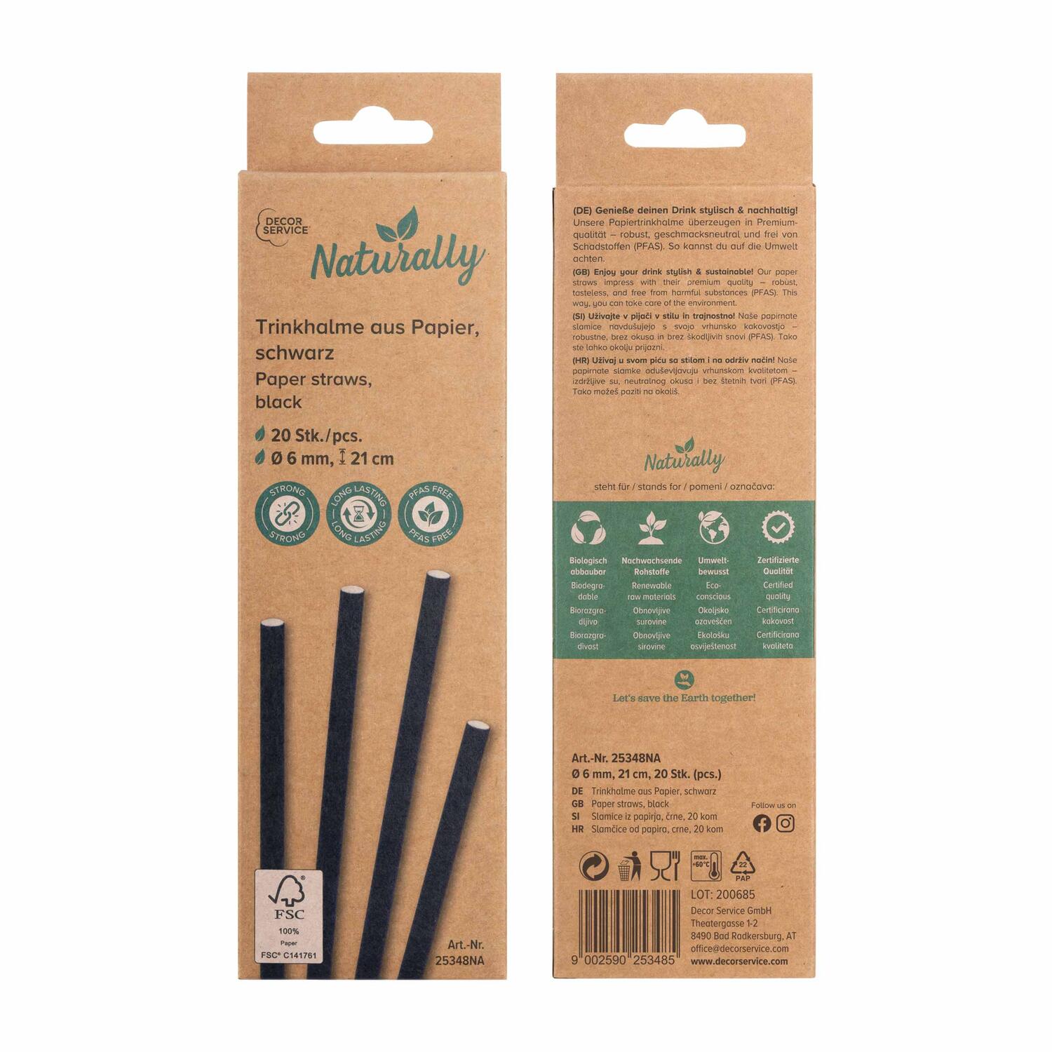 Trinkhalme aus Papier schwarz �6mm 21cm, 20 Stk.