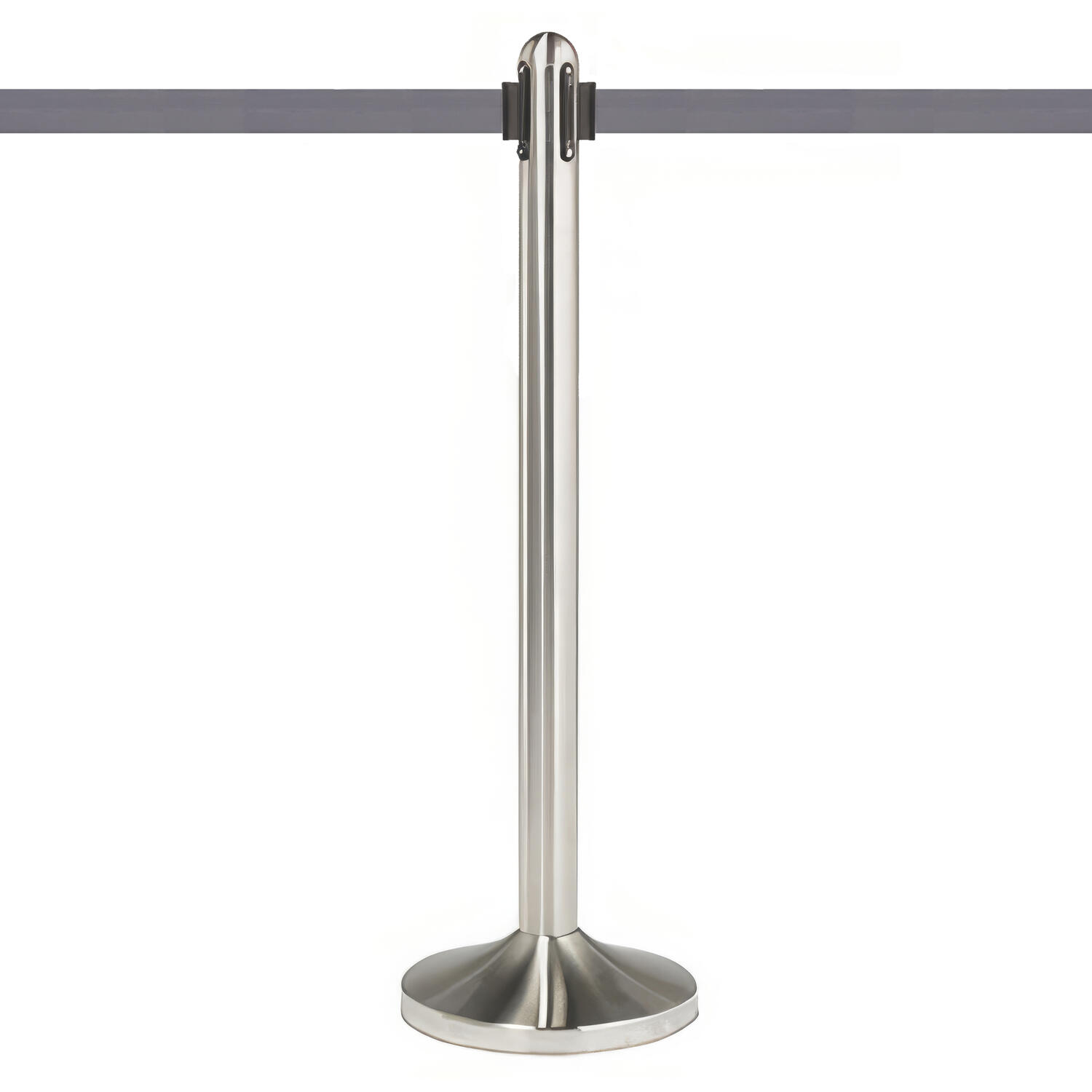 Leitsystem aus rostfreiem Stahl, einziehbares Band in grau, mit Fu�teil, 100 cm