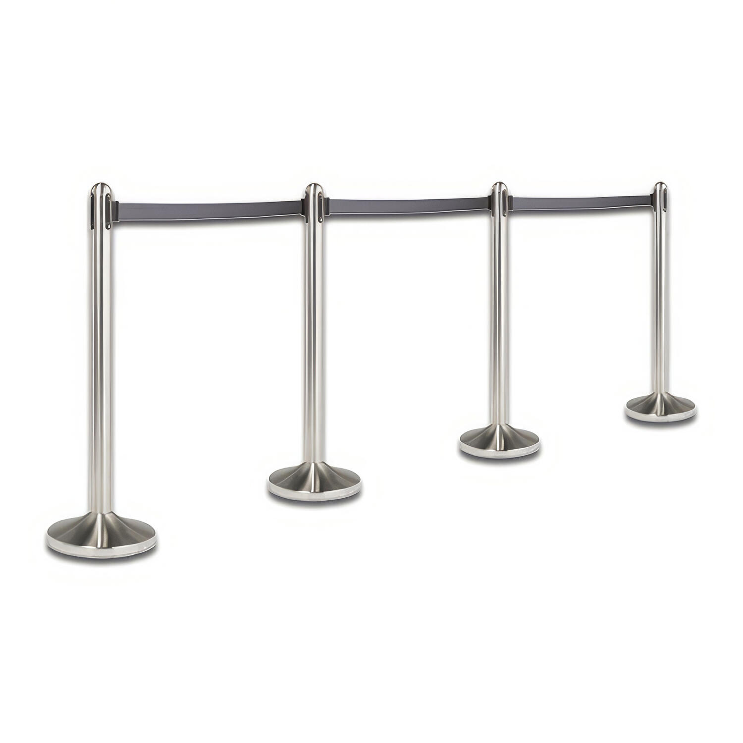 Leitsystem aus rostfreiem Stahl, einziehbares Band in grau, mit Fu�teil, 100 cm