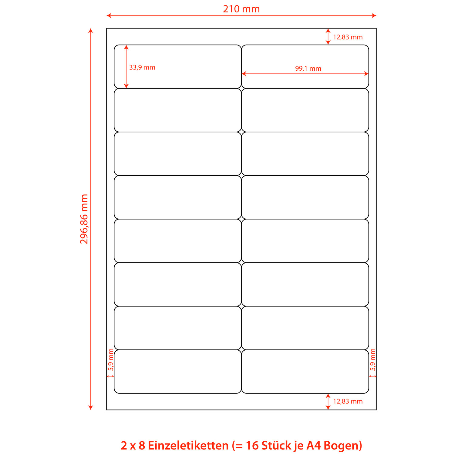 Etiketten Labels selbstklebend wei� 99.1 x 33.9mm auf DIN A4, 1600 Stk.