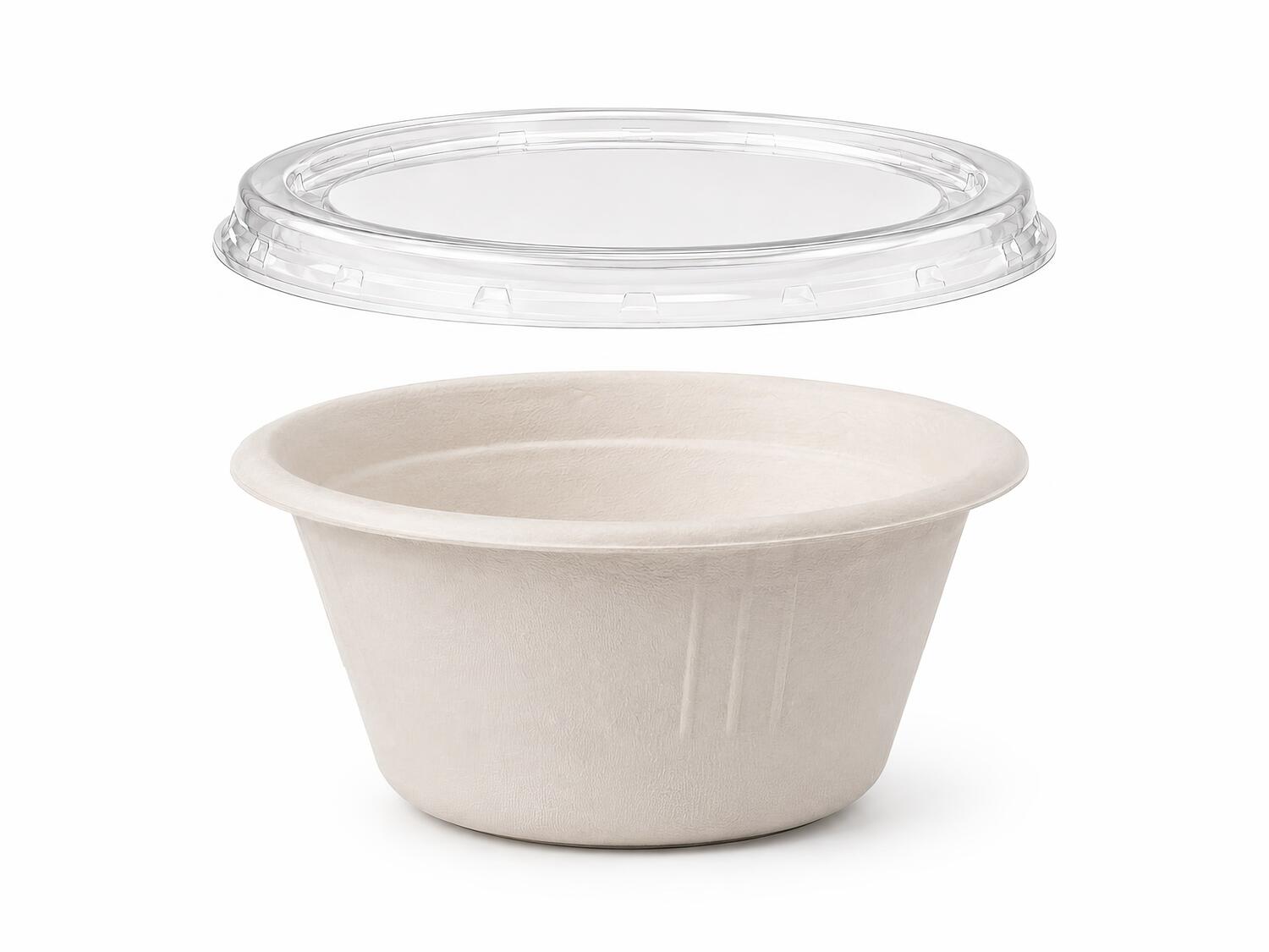 Dressingbecher Dipschale 60ml rund � 62 mm aus Bagasse Zuckerrohr kompostierbar inkl Deckel aus PLA, 50 Stk.