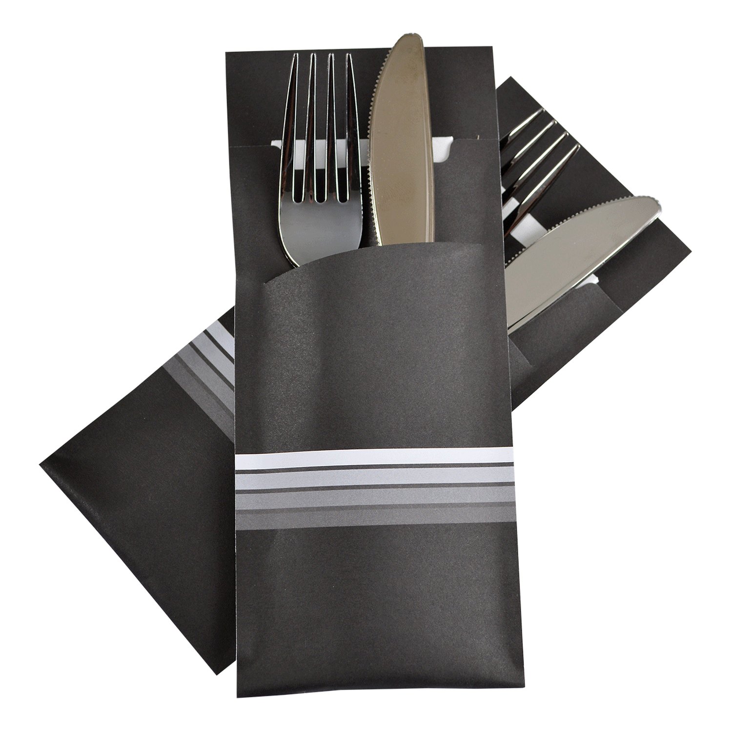 Pochetto Bestecktaschen 200x85mm schwarz wei�e Streifen Serviette wei�, 520 Stk.
