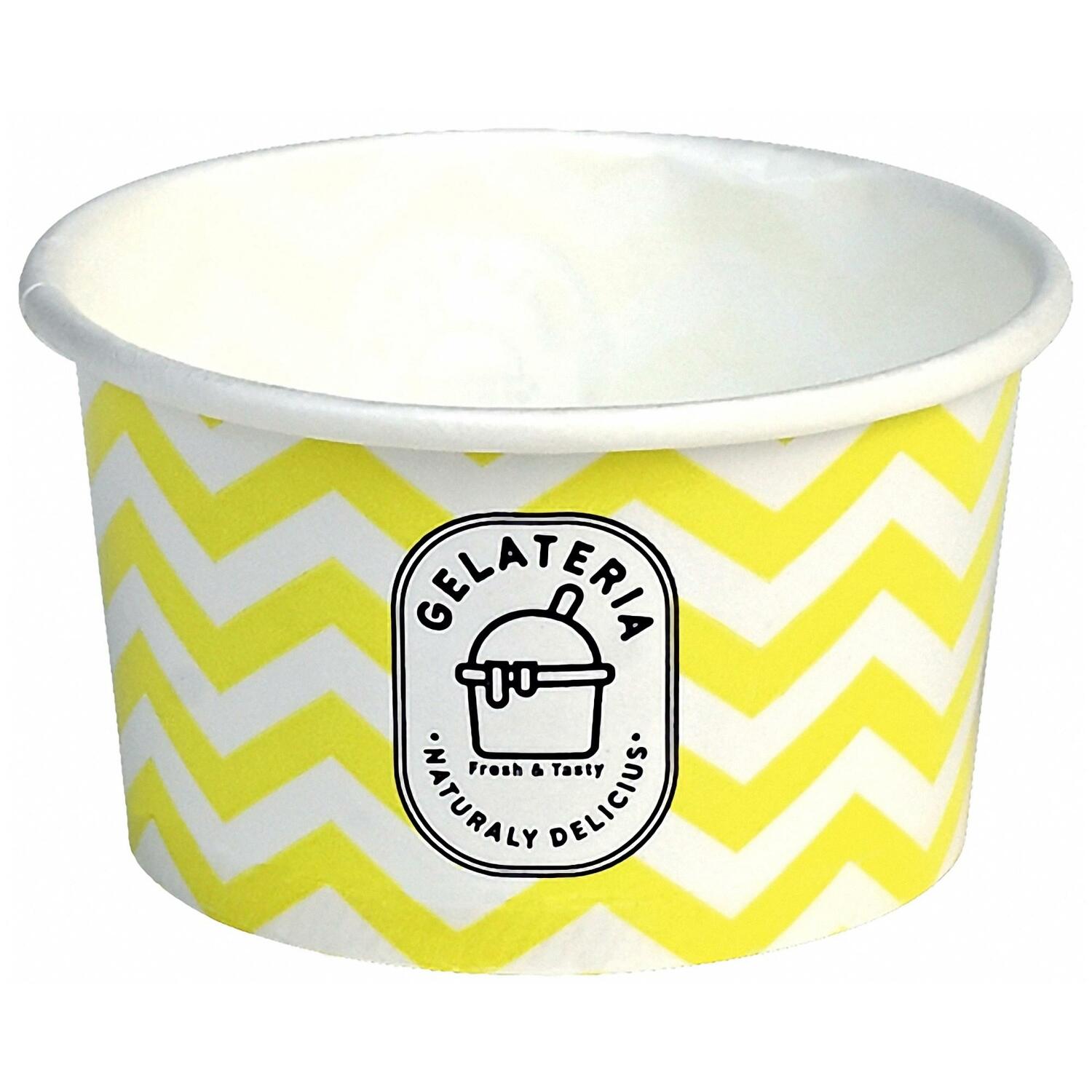 Eisbecher aus Papier Zick Zack Motiv gelb 120 ml 4oz, 50 Stk.