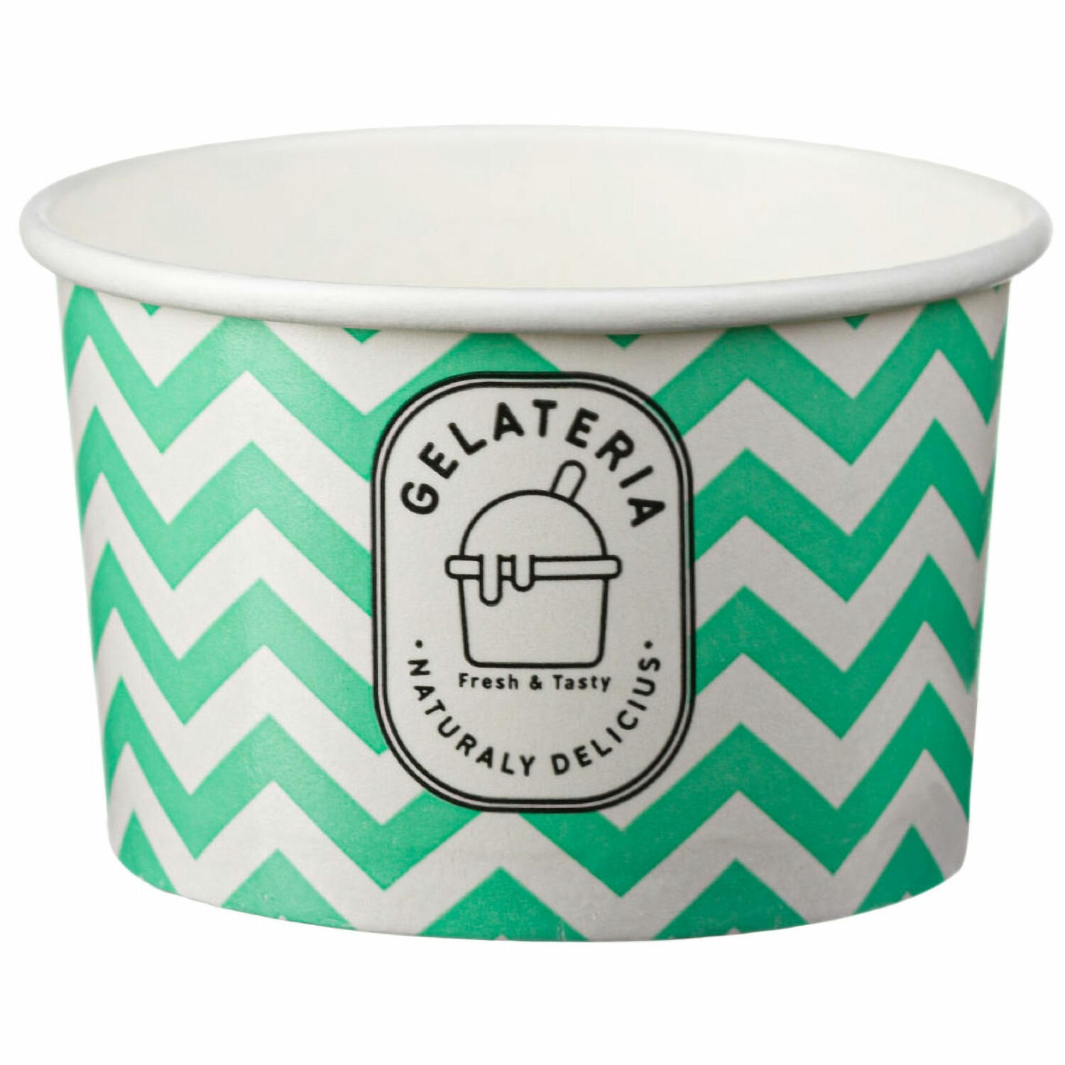 Eisbecher aus Papier Zick Zack Motiv grn 235 ml 8oz mit Deckel, 100 Stk.