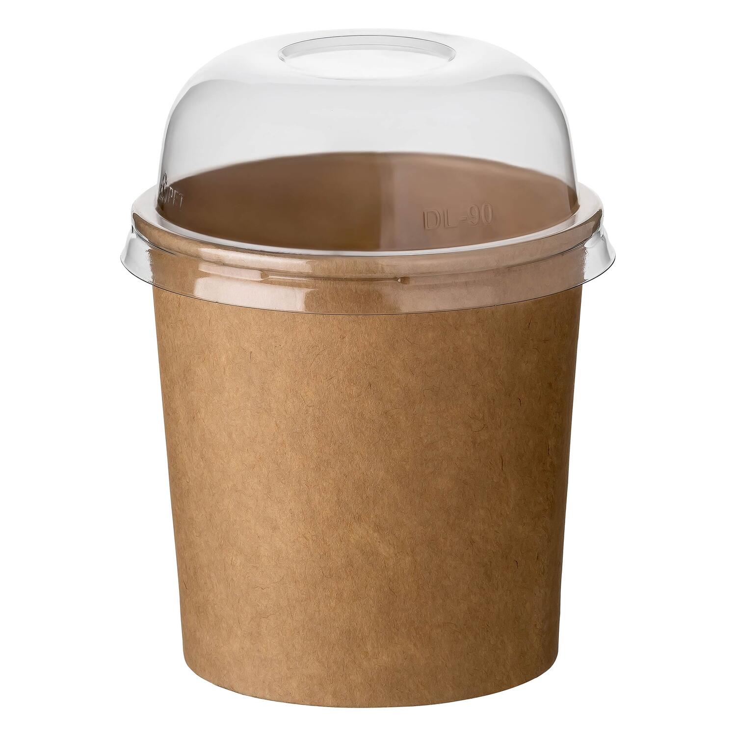 Eisbecher aus Kraftpapier FSC� rund 350 ml braun mit transparentem Domdeckel, 50 Stk.