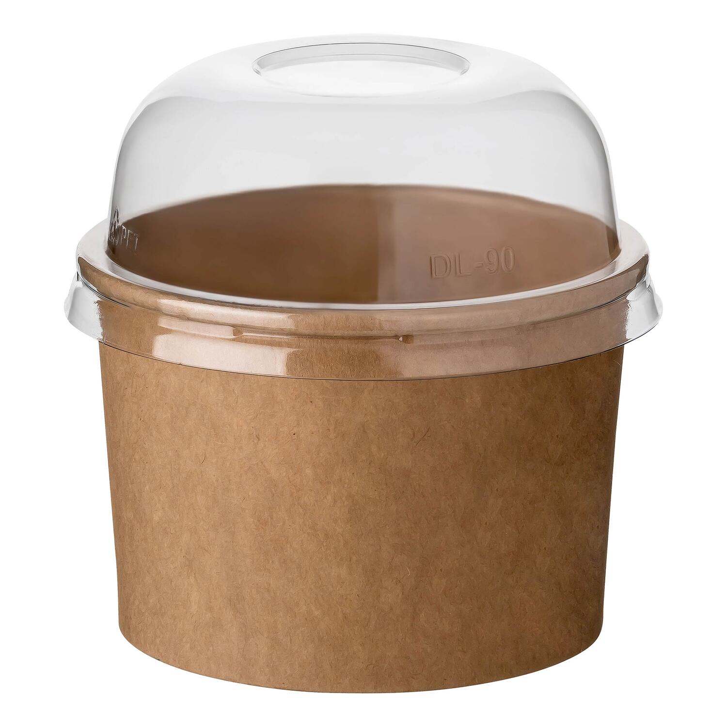 Eisbecher aus Kraftpapier FSC� rund 230 ml braun mit transparentem Domdeckel, 50 Stk.