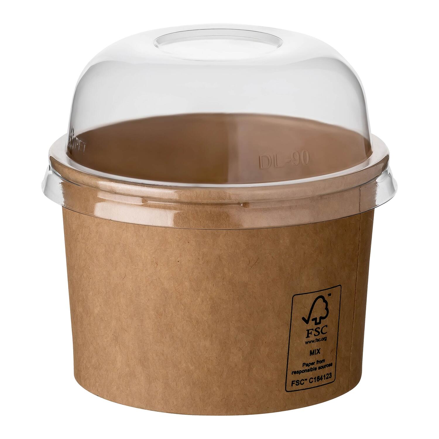 Eisbecher aus Kraftpapier FSC� rund 230 ml braun mit transparentem Domdeckel, 50 Stk.