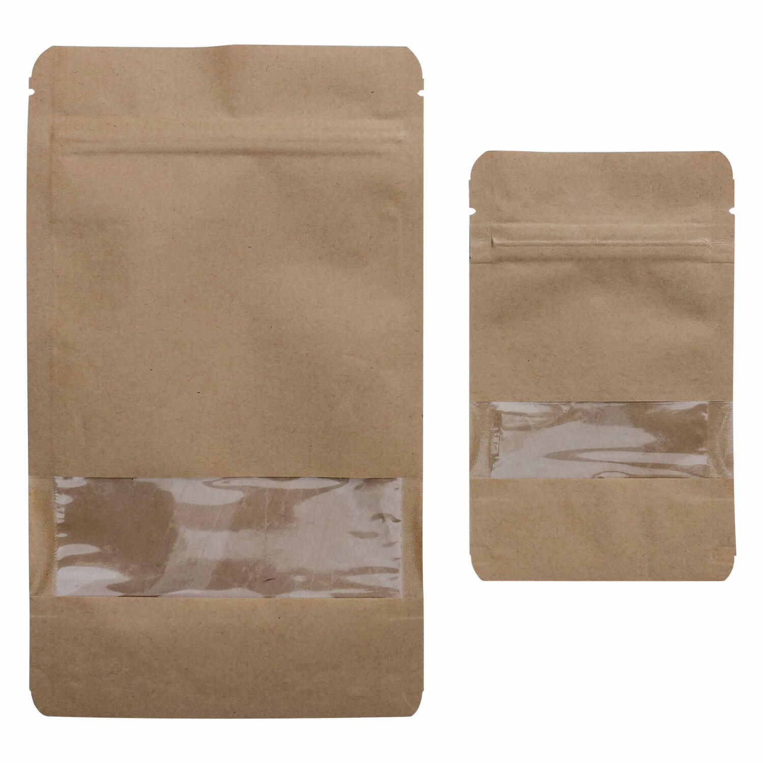 Standbodenbeutel Kraftpapier braun mit Fenster, 110x185x65mm, 250ml,  100 Stk.
