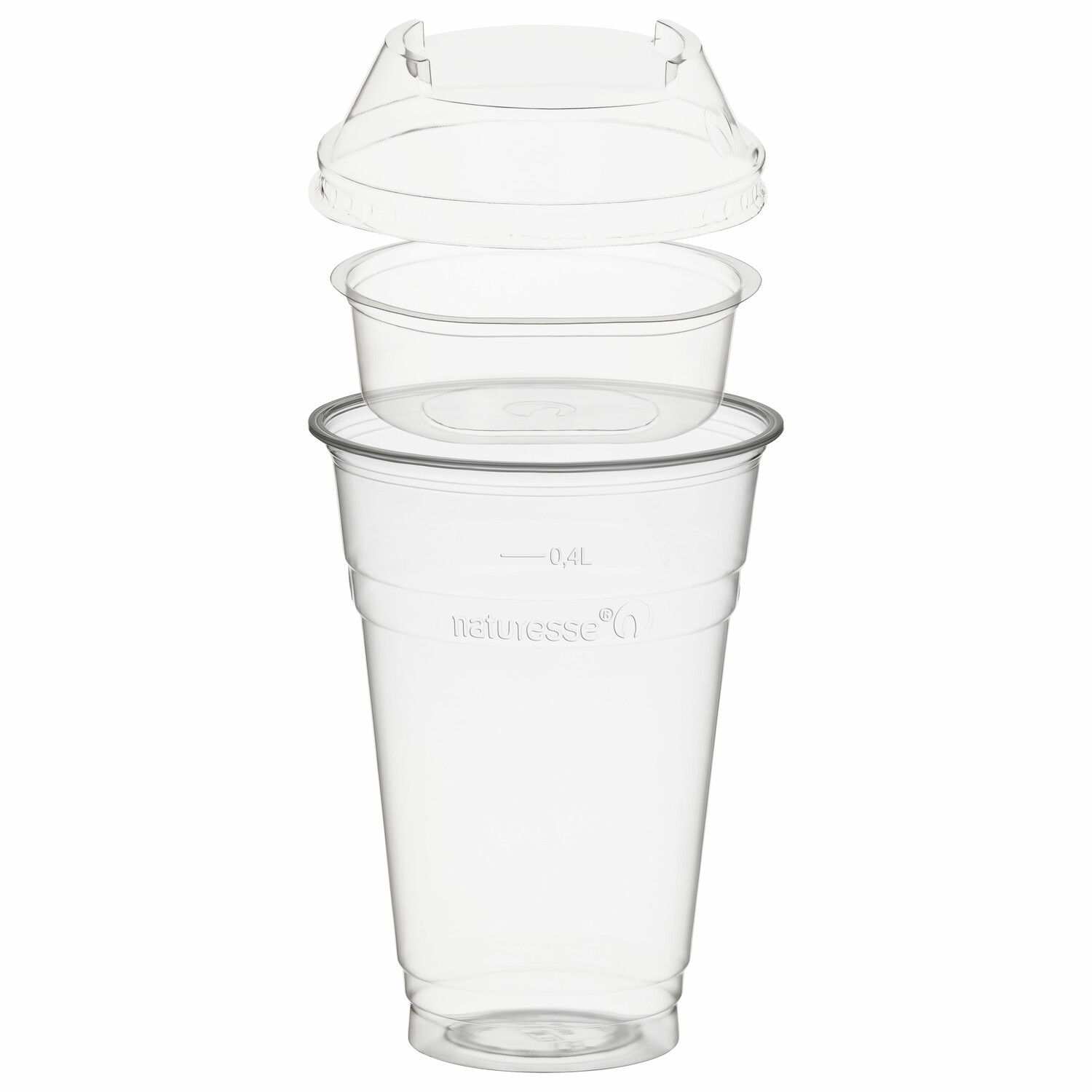 BIO Trinkbecher 400ml + Domdeckel stapelbar + Einsatzbecher � 96mm (PLA) 50 Stk.