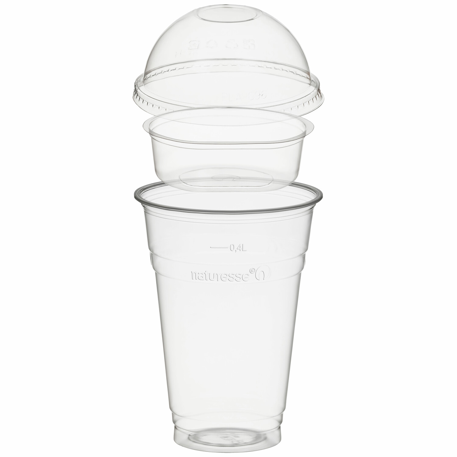 BIO Trinkbecher 400ml + Domdeckel ohne Loch + Einsatzbecher � 96mm (PLA) 50 Stk.