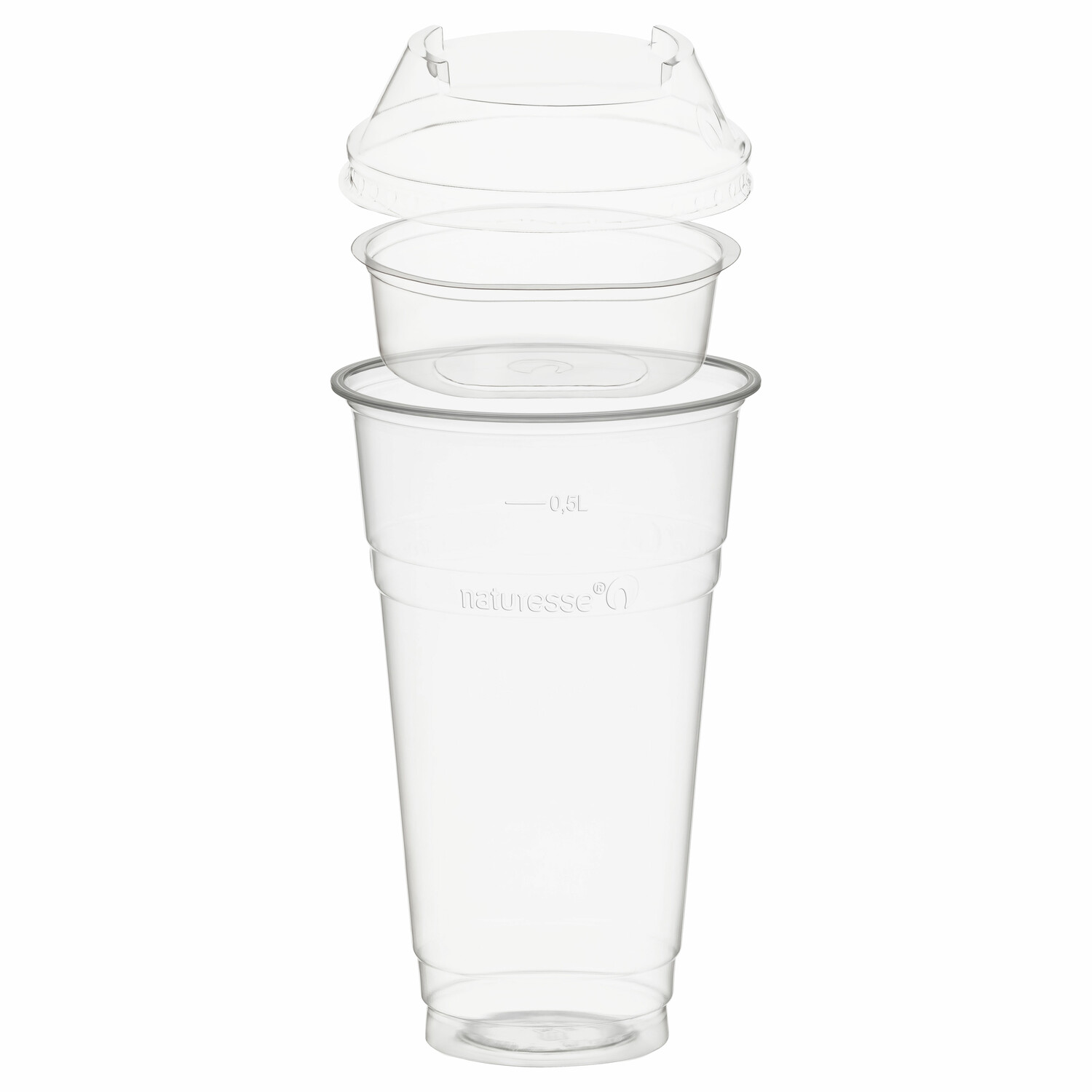 BIO Trinkbecher 500ml + Domdeckel stapelbar + Einsatzbecher � 96mm (PLA) 50 Stk.