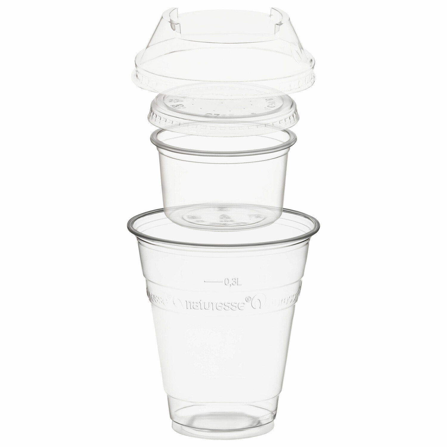 BIO Trinkbecher 300ml + Domdeckel+ 120ml Einsatzbecher stapelbar PLA, 100 Stk.