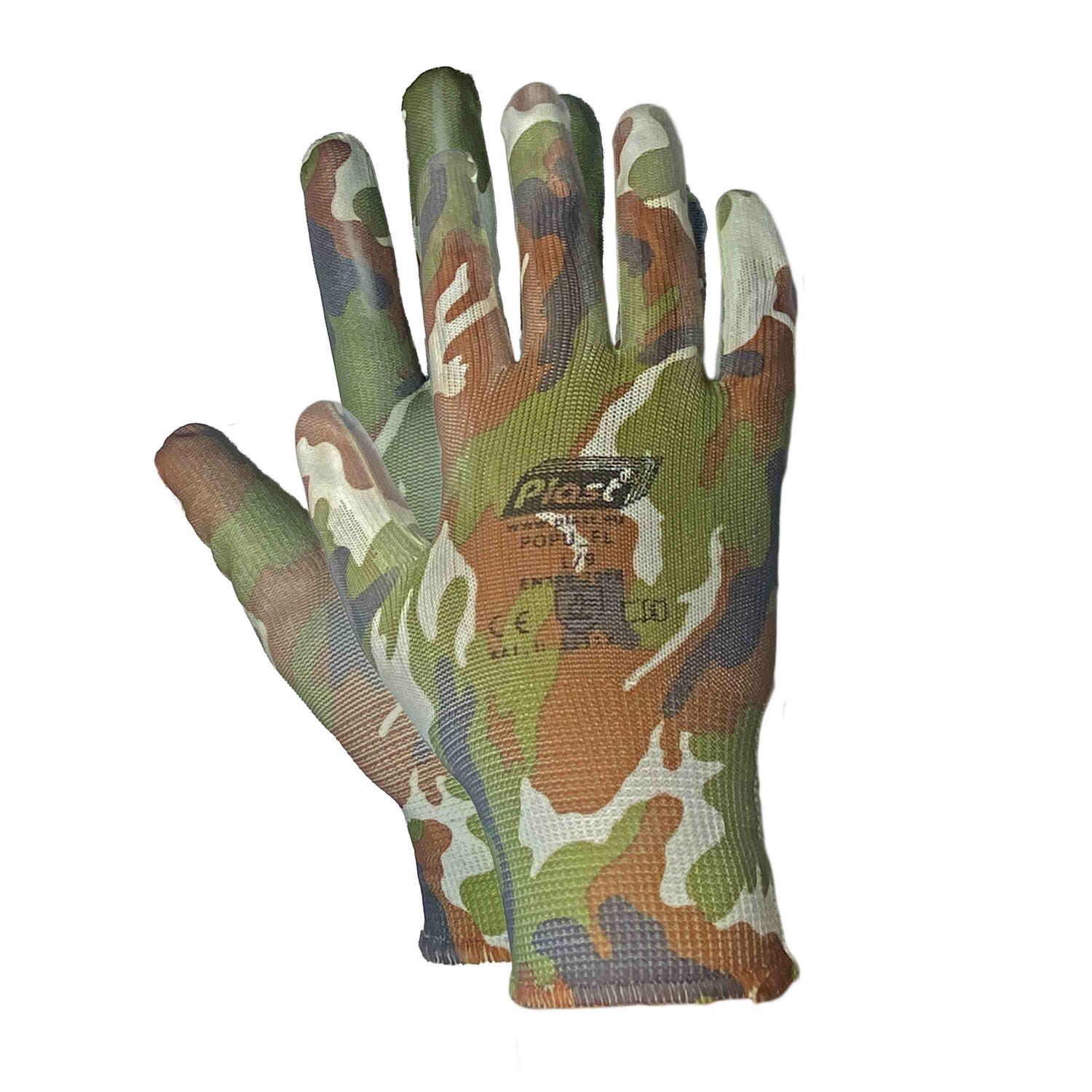 Arbeitshandschuhe, Montagehandschuhe Polyester - Polyurethan Gre L-9, camouflage, 12 Paar