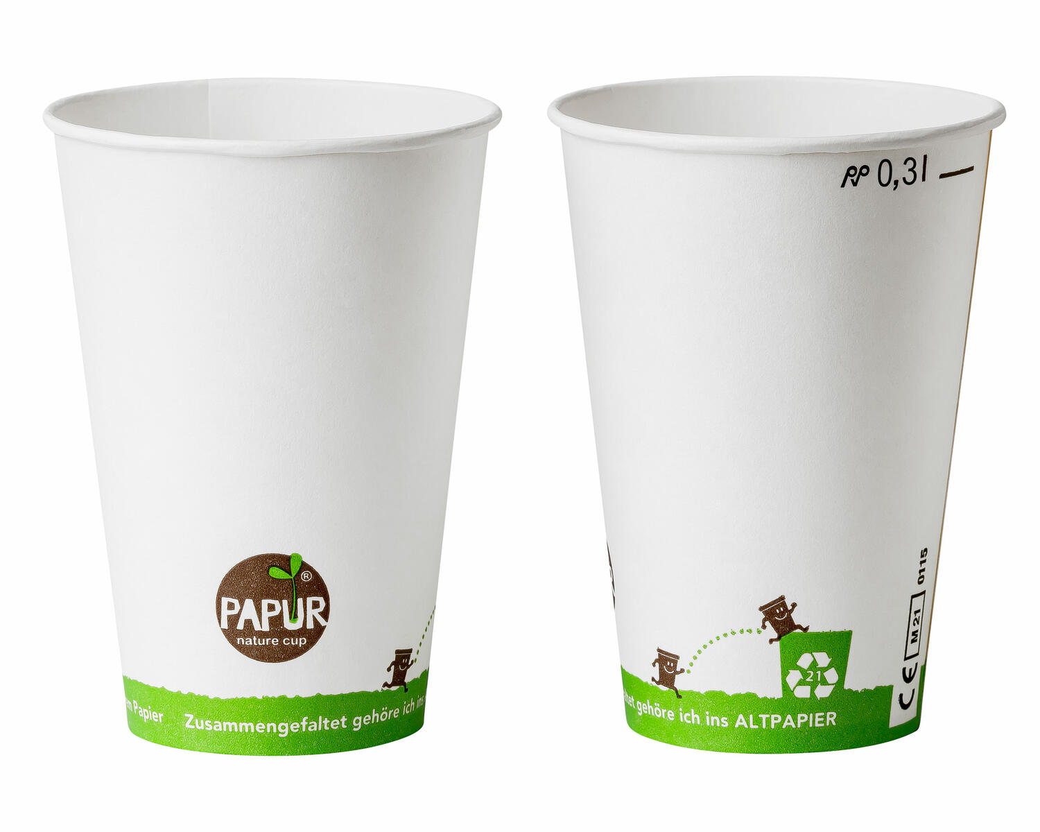 Bio Heissgetr�nkebecher Pappbecher PAPUR 80mm � mit Eichstrich 300 ml, 75 Stk.