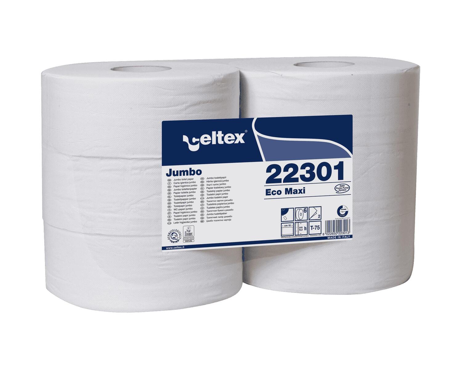 Celtex Jumbo Toilettenpapier 2-lagig 18�9,2cm 1670 Abrisse wei�, 6 Rollen je 300m