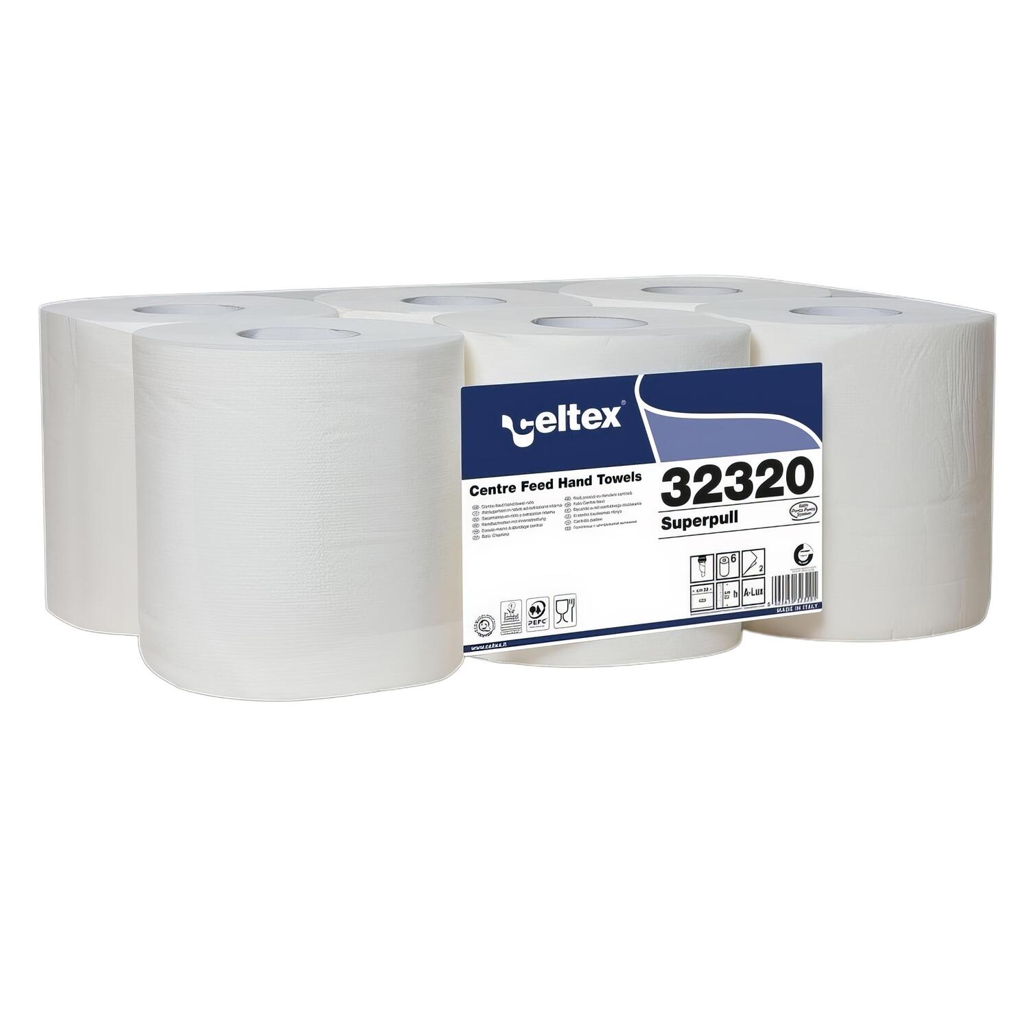 Celtex Innenabrollung Handtuchrollen 2-lagig Zellstoff 22x38cm 421 Abrisse wei�, 6 Rollen je 160m
