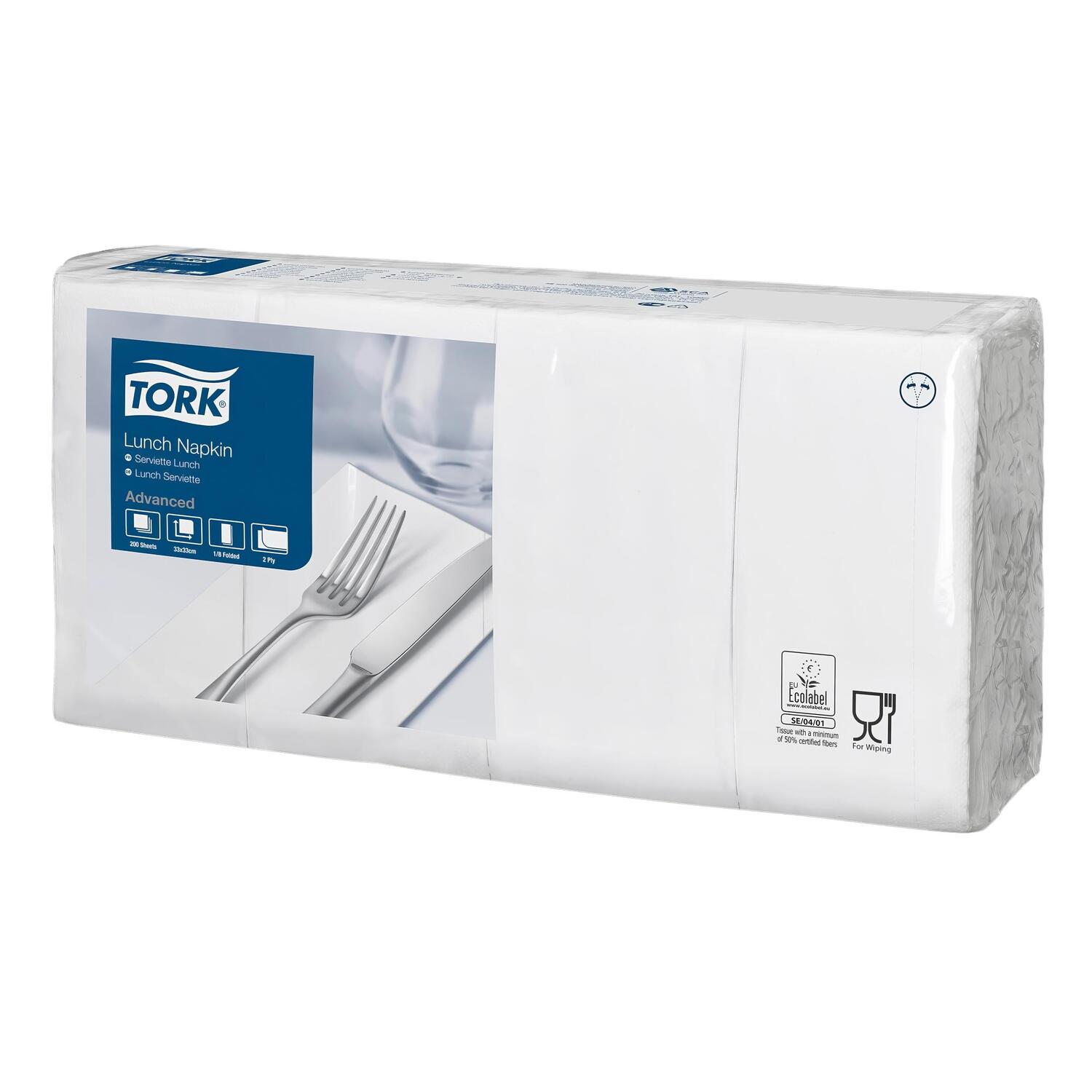 Tork Lunchservietten hochwei� 2-lagig 33x33 cm 1/8 Falz, 2000 St�ck