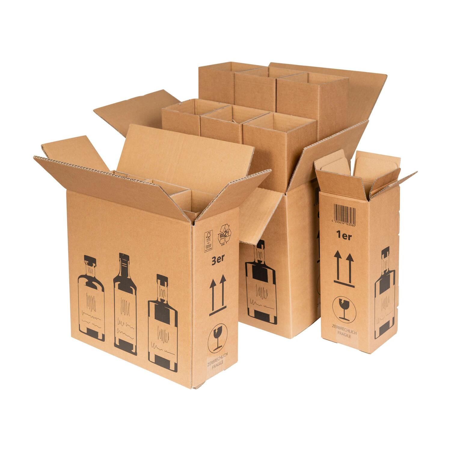 Versandkarton f�r 6 Ginflaschen 326x226x278mm braun