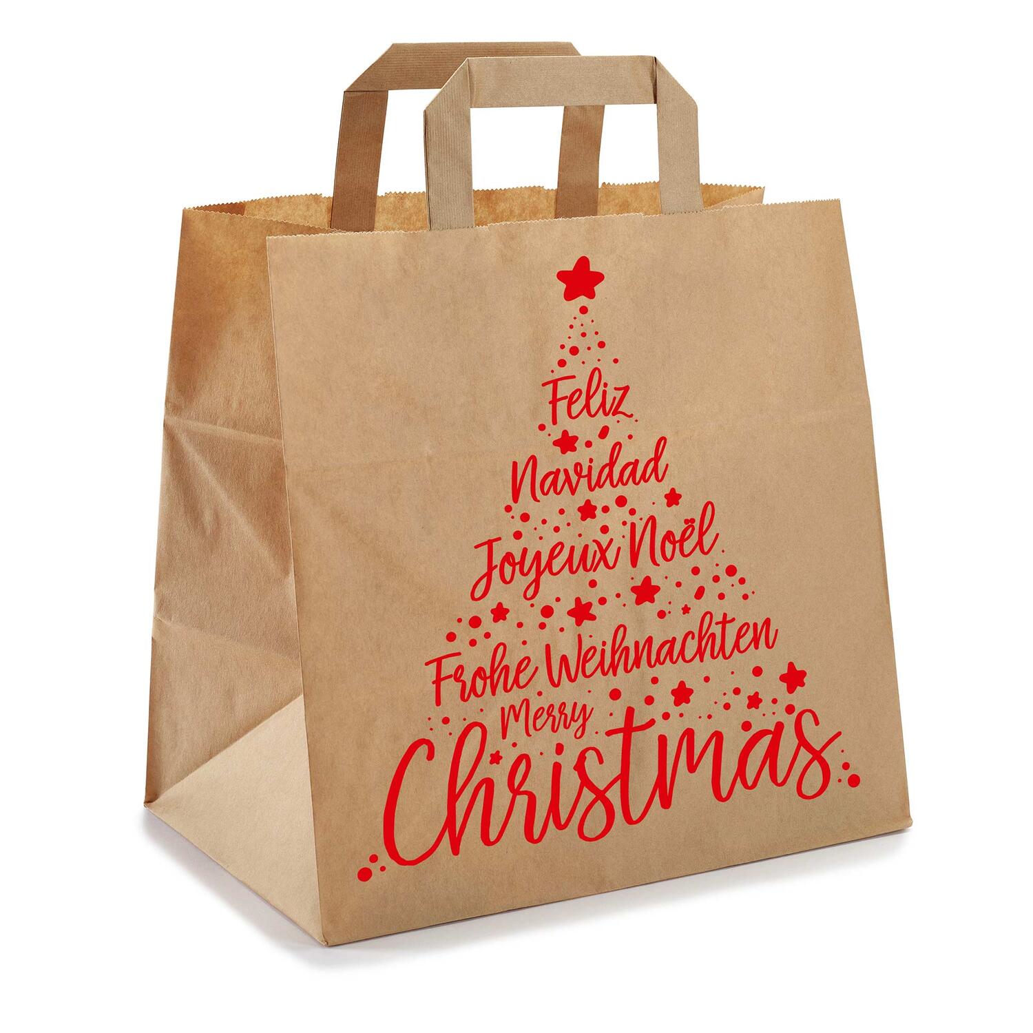 Papiertragetaschen aus Kraftpapier 260+170x250mm Motiv Christmas rot braun 80 gr.